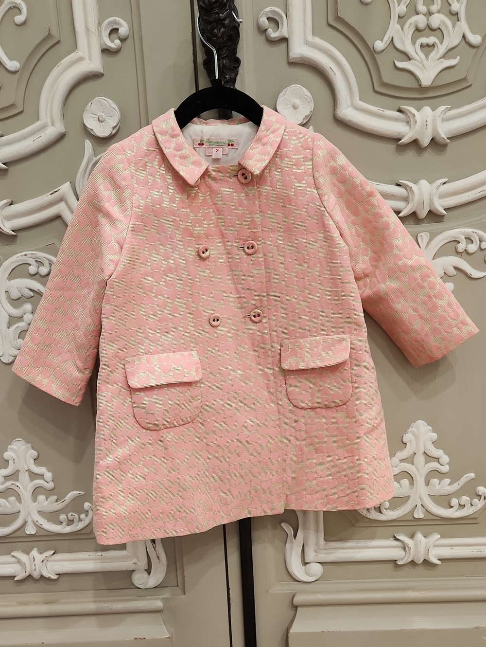 Bonpoint Girls Pink Quilted Double-Breasted Pea Coat Size 2